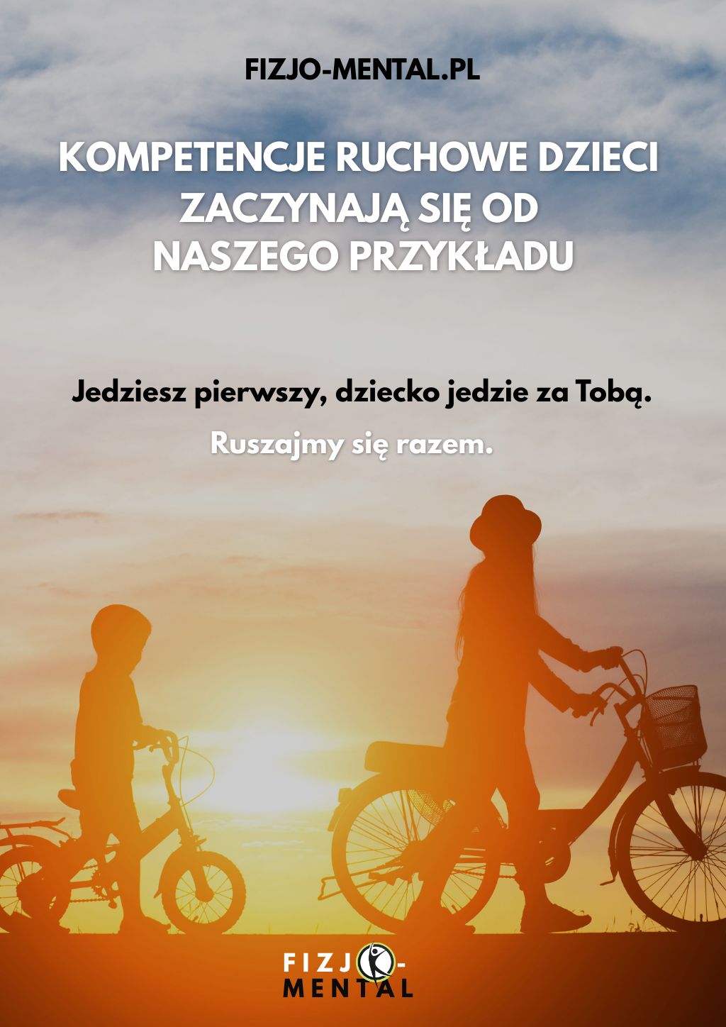 Kompetencje ruchowe dzieci – rodzic i dziecko jadą razem na rowerach, dziecko podąża za rodzicem